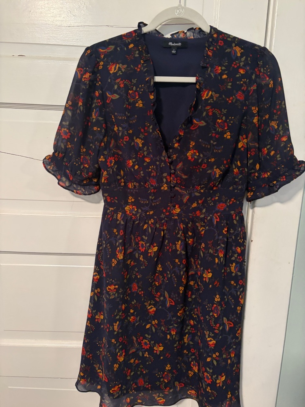Madewell Navy Floral Wrap-Style Mini Dress